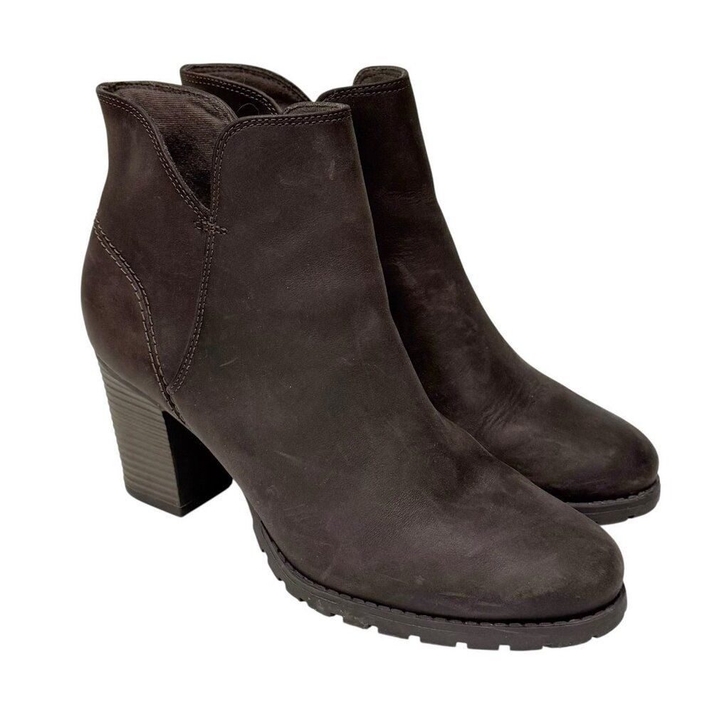 Clarks Verona Trish Block Heel Ankle Boots Booties Brown Taupe Leather 8.5 M